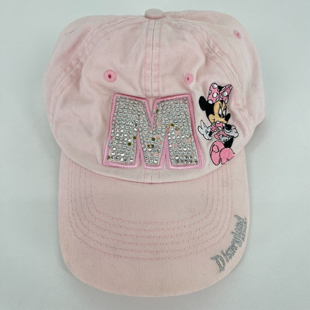 Disney Parks Minnie Mouse Pink Rhinestone Letter M Disneyland Baseball Cap Hat